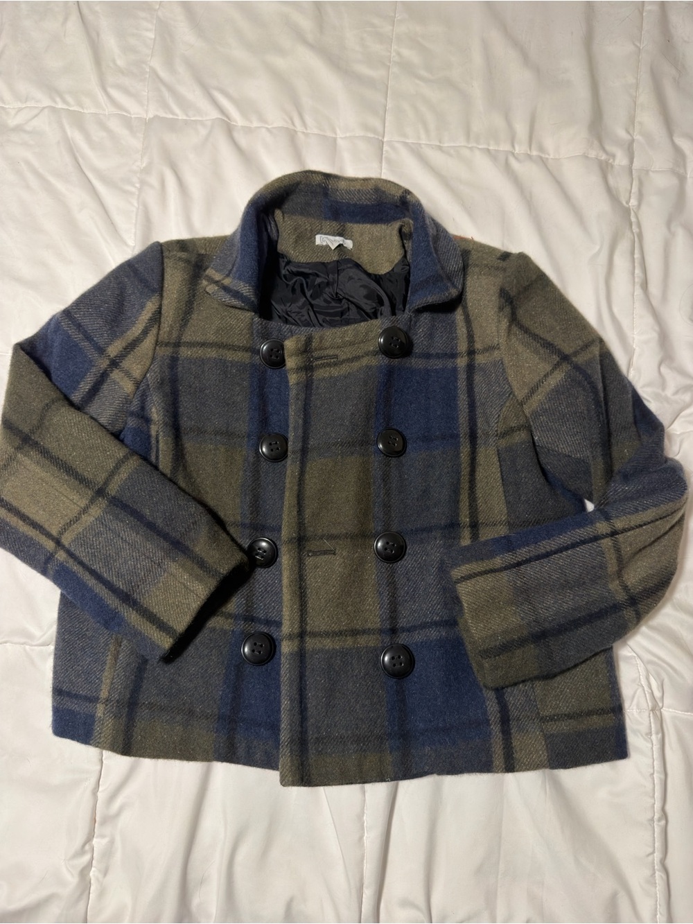 Plaid wool blend pea coat